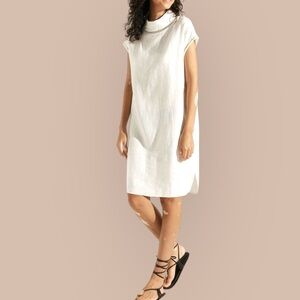 Lintico NWT SZ Large the Zarhara turtleneck White‎ linen sheath Mini Dress